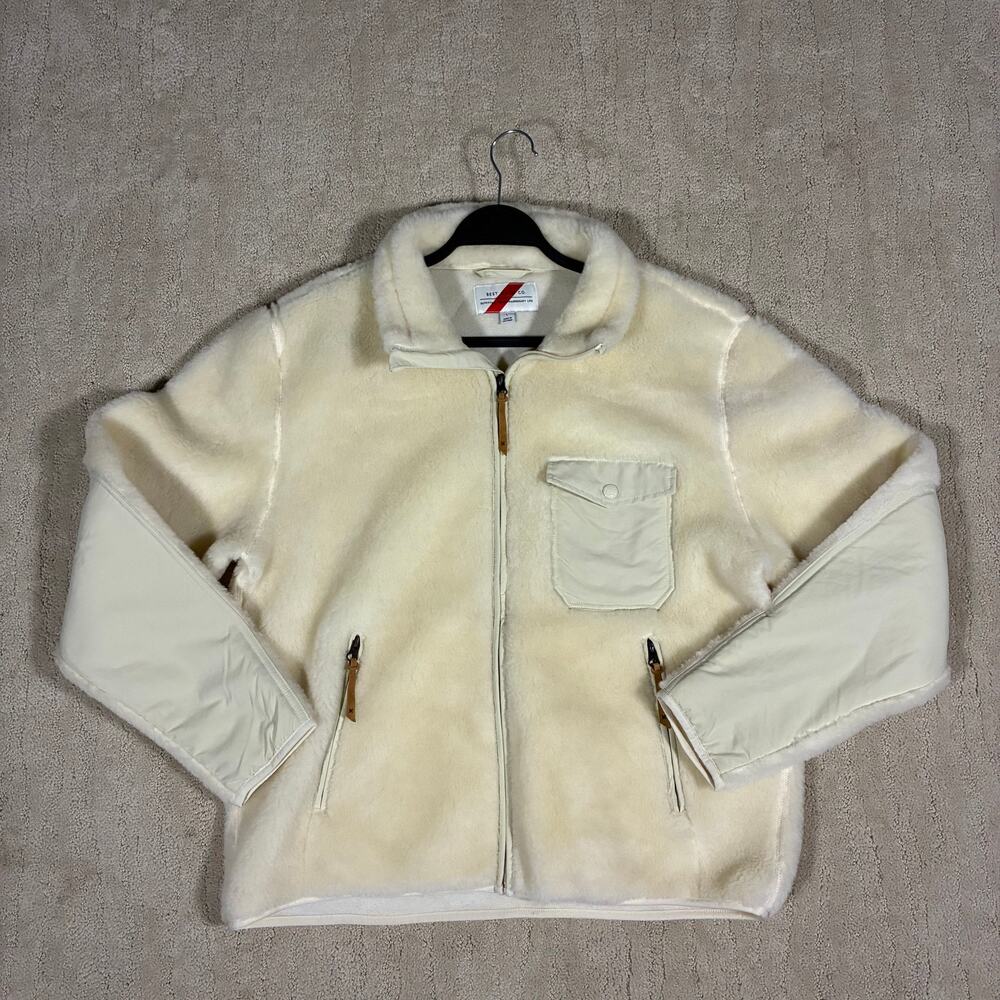 Best Made Co. Men L Cream Ivory White Wool Sherpa Fleece Zip Up Coat Outerwear
